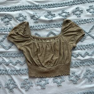 Hollister Olive Eyelet Smocked Crop Top